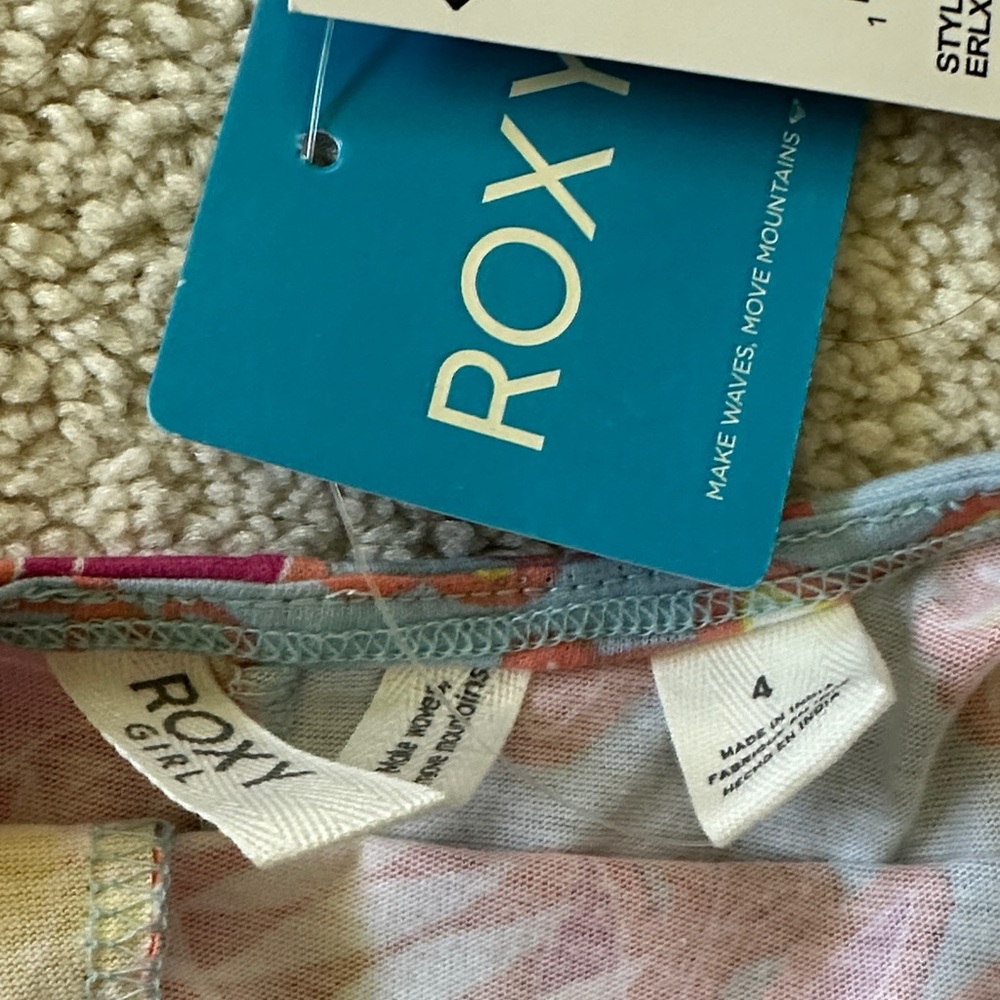 Roxy Light Blue Floral Knit Romper with Pink & Yellow Blooms - Picture 4 of 5